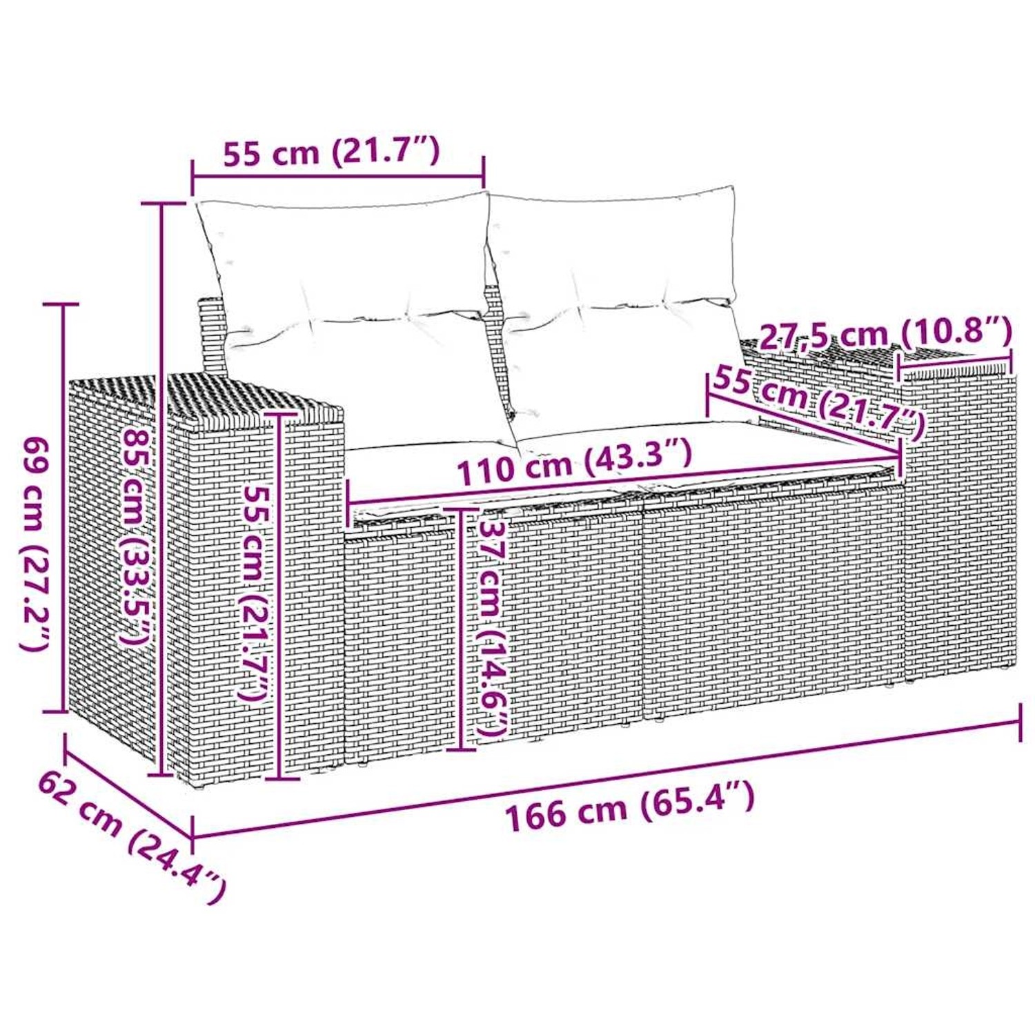 vidaXL 9-tlg. Garten-Sofagarnitur grau, Poly Rattan mit Maßen. Ideal für Terrasse und Garten.