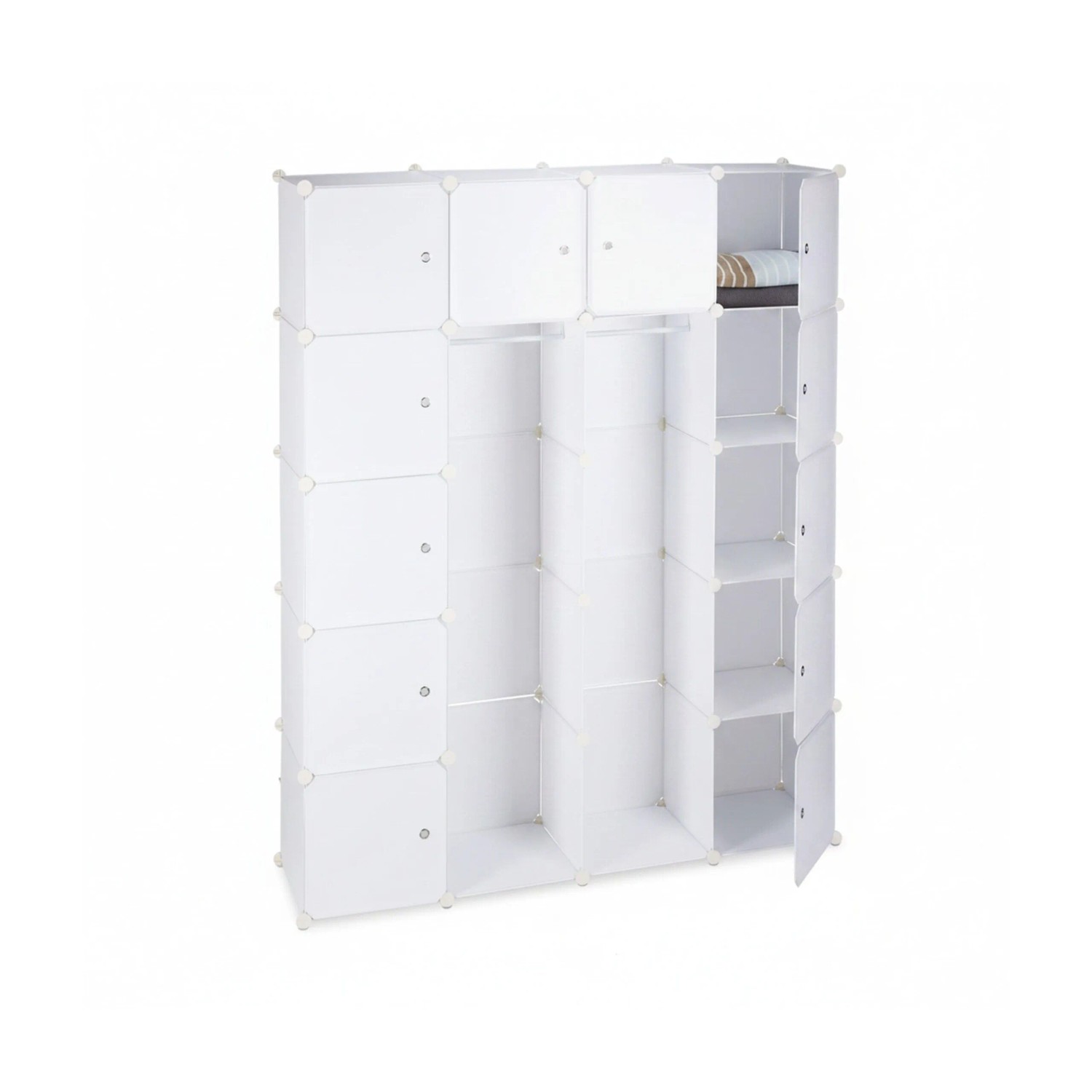 Relaxdays Kleiderschrank Stecksystem 14 Fächer Kunststoff Metall Weiß Erweiterbar 180 cm x 145 cm x 36,5 cm