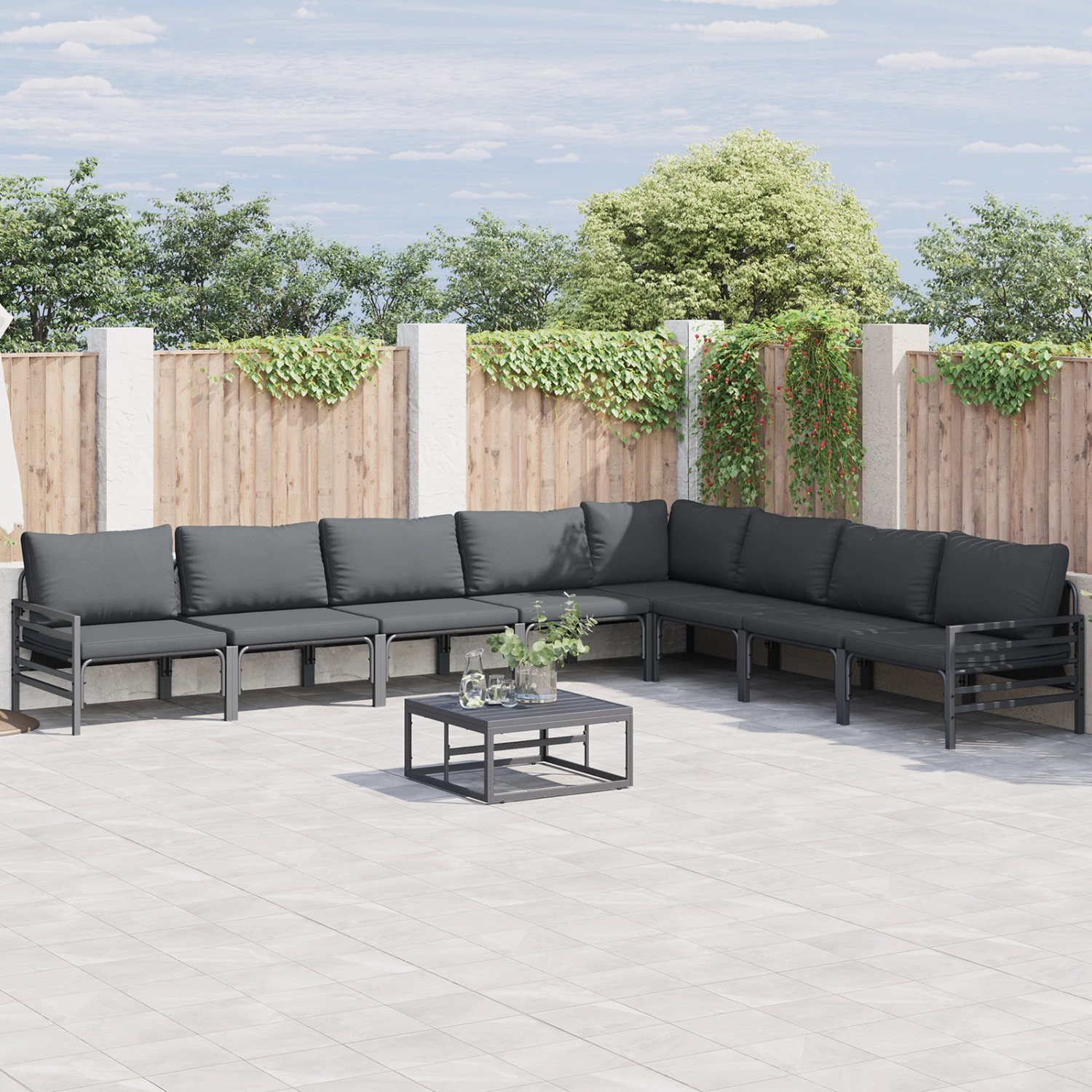 vidaXL Garten-Sofa-Set, 8-teilig, anthrazitfarbenes Stahl-Lounge-Set mit Tisch.