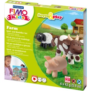 FIMO kids Form & Play Set Farm: Modelliermasse für Bauernhoftiere, inkl. Anleitung und Zubehör.