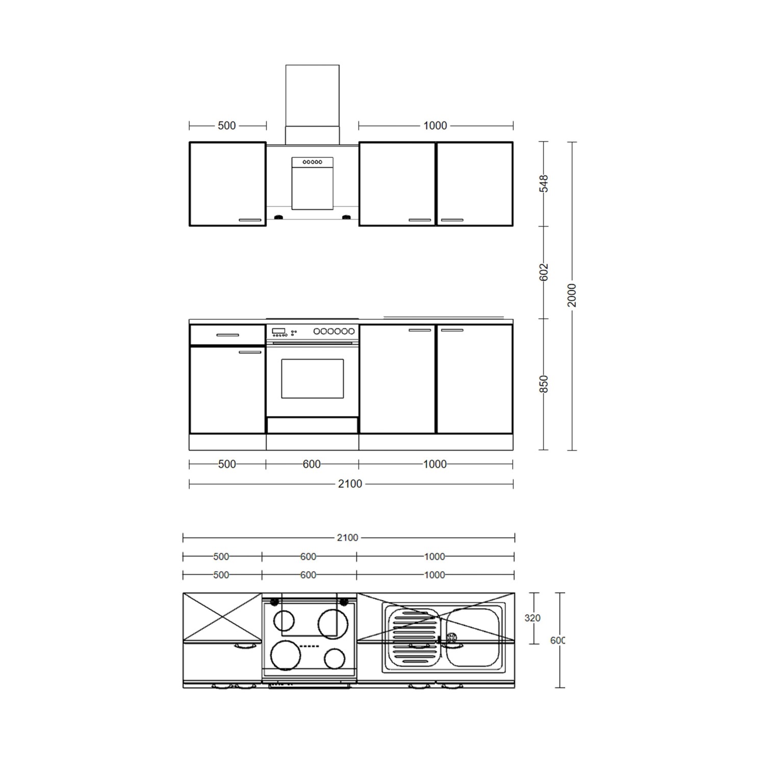 Flex-Well Exclusiv Küche 1601-005sWs Capri 210 cm Schwarz Matt-Endgrain Oak_7