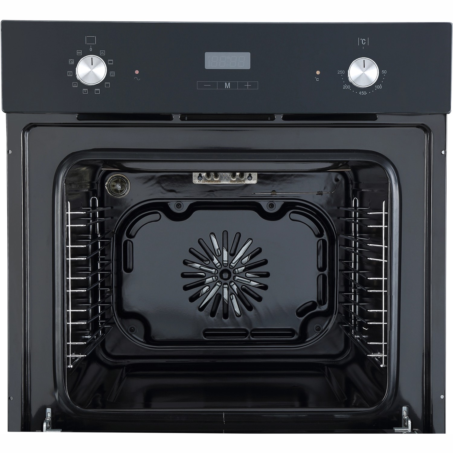 Innenansicht des schwarzen Respekta Herdsets Joel + Abra mit Garraum und Seitengittern.