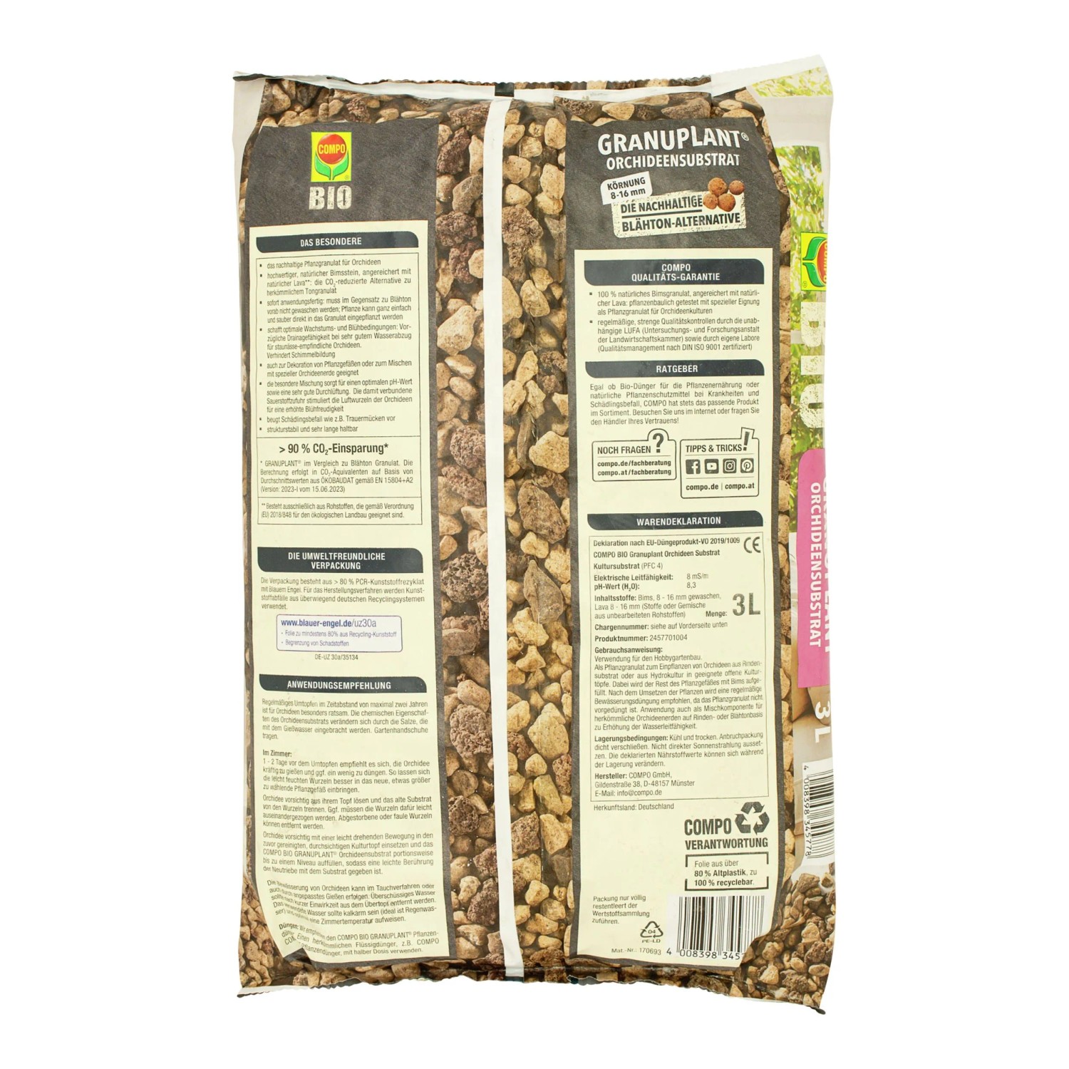 Compo Bio Granuplant Orchideensubstrat 3 l, Pflanzgranulat für Orchideen.