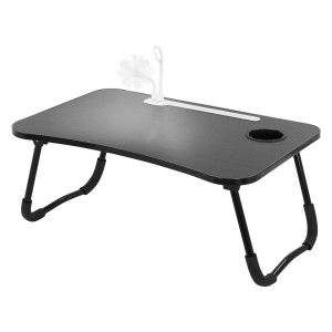 Schwarzer ML-Design Laptoptisch für Bett, klappbar, mit Lüfter und Lampe.