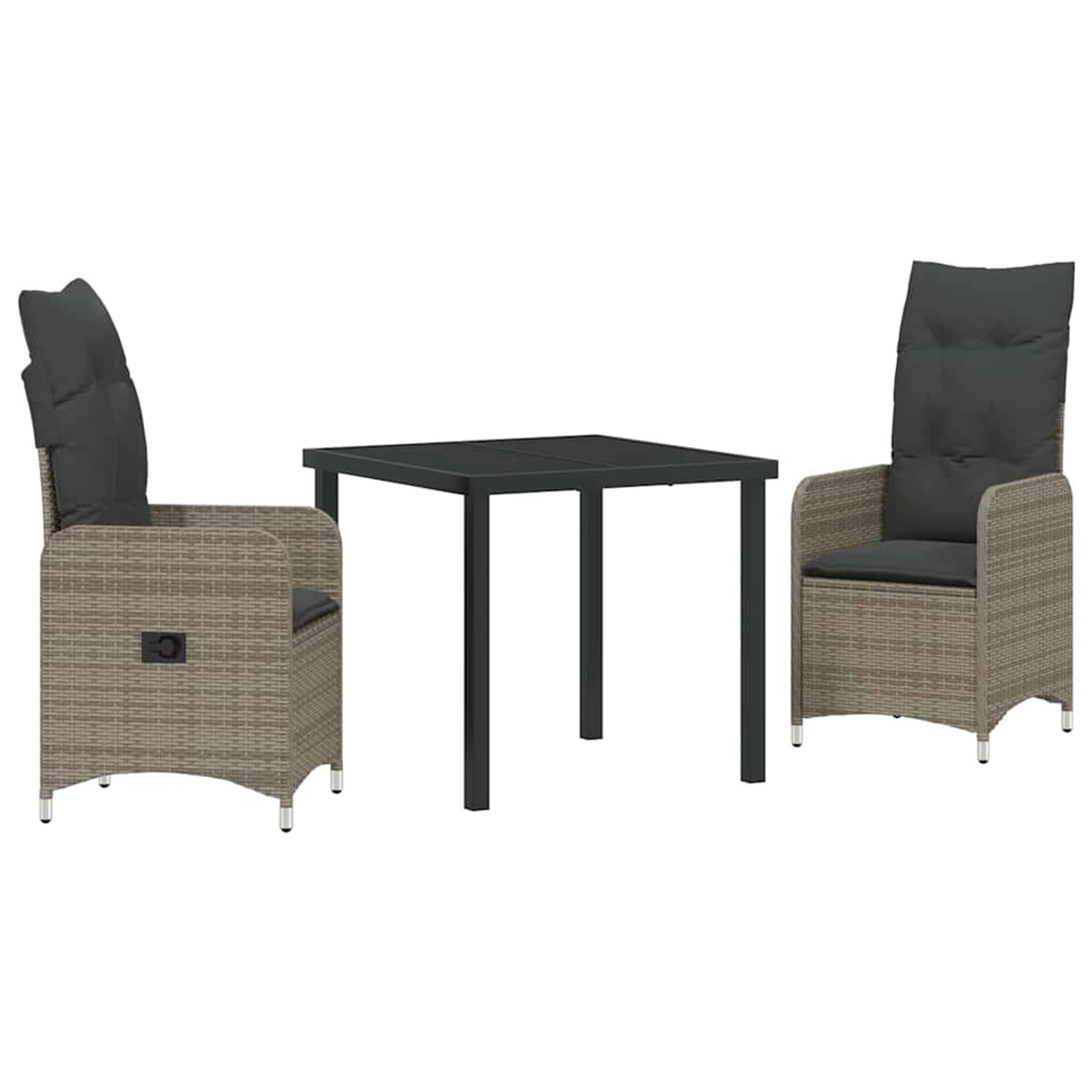 vidaXL 3-Teiliges Garten-Esszimmer-Set mit Kissen in Grau aus Poly Rattan 3379646