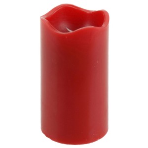 Rote LED-Kerze (Ø 7 cm, 13 cm hoch) mit Timer und rustikaler Oberfläche.