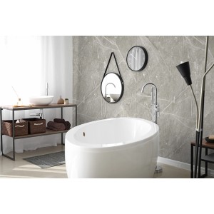 Badezimmer mit Kronoflooring Wandverkleidung Rock the Wall Grey Atlantic Marble.