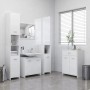 Weißes vidaXL Badmöbel-Set mit Waschbeckenunterschrank, Hochschrank und Seitenschrank.