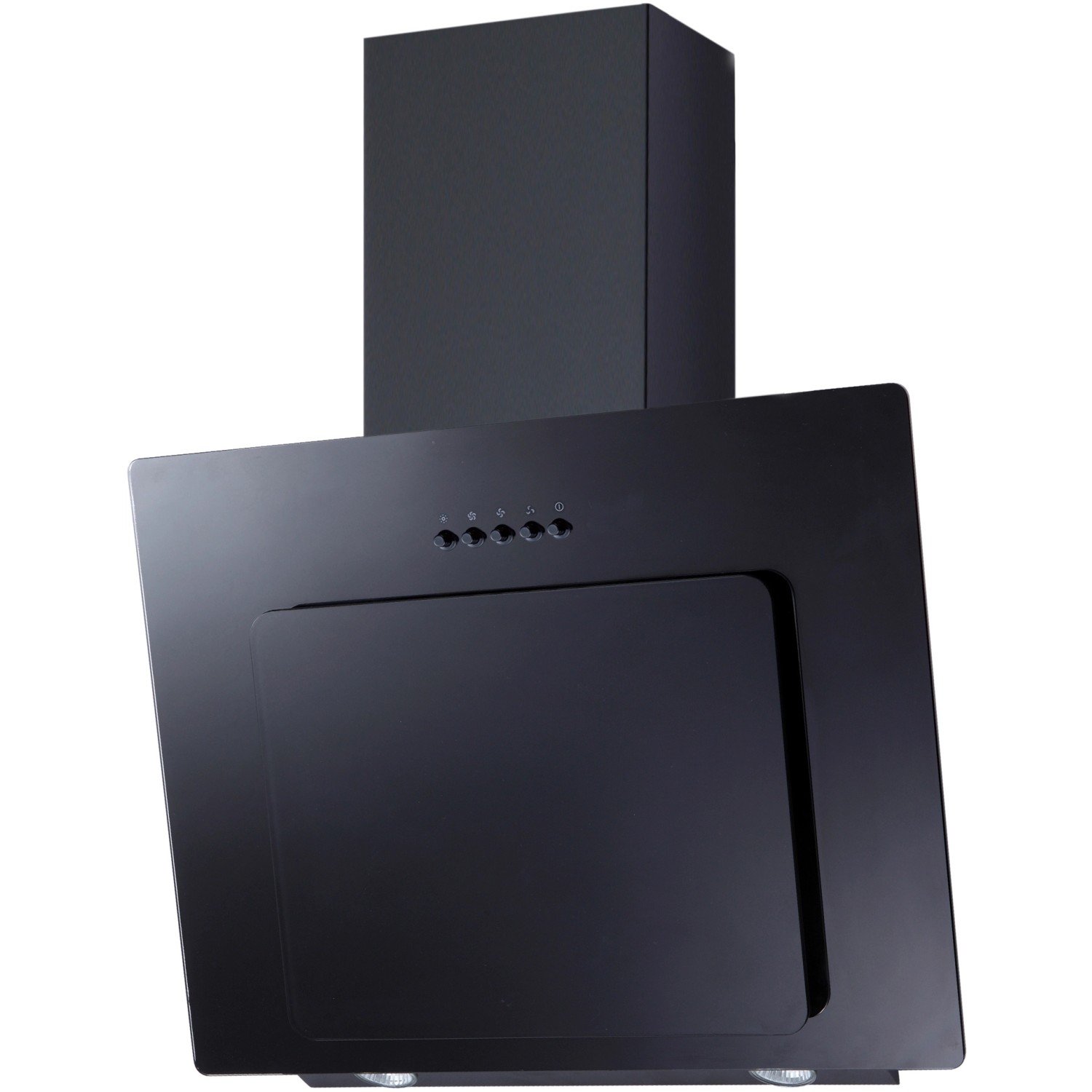 Respekta Schräghaube in Schwarz für Küchenzeile, Dunstabzugshaube mit Glasfront.
