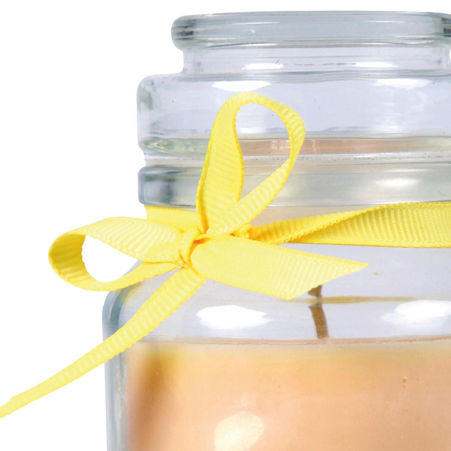 HS Candle Duftkerze Neujahr Creme Bonbon im Glas mit gelber Schleife, 30h Brenndauer.