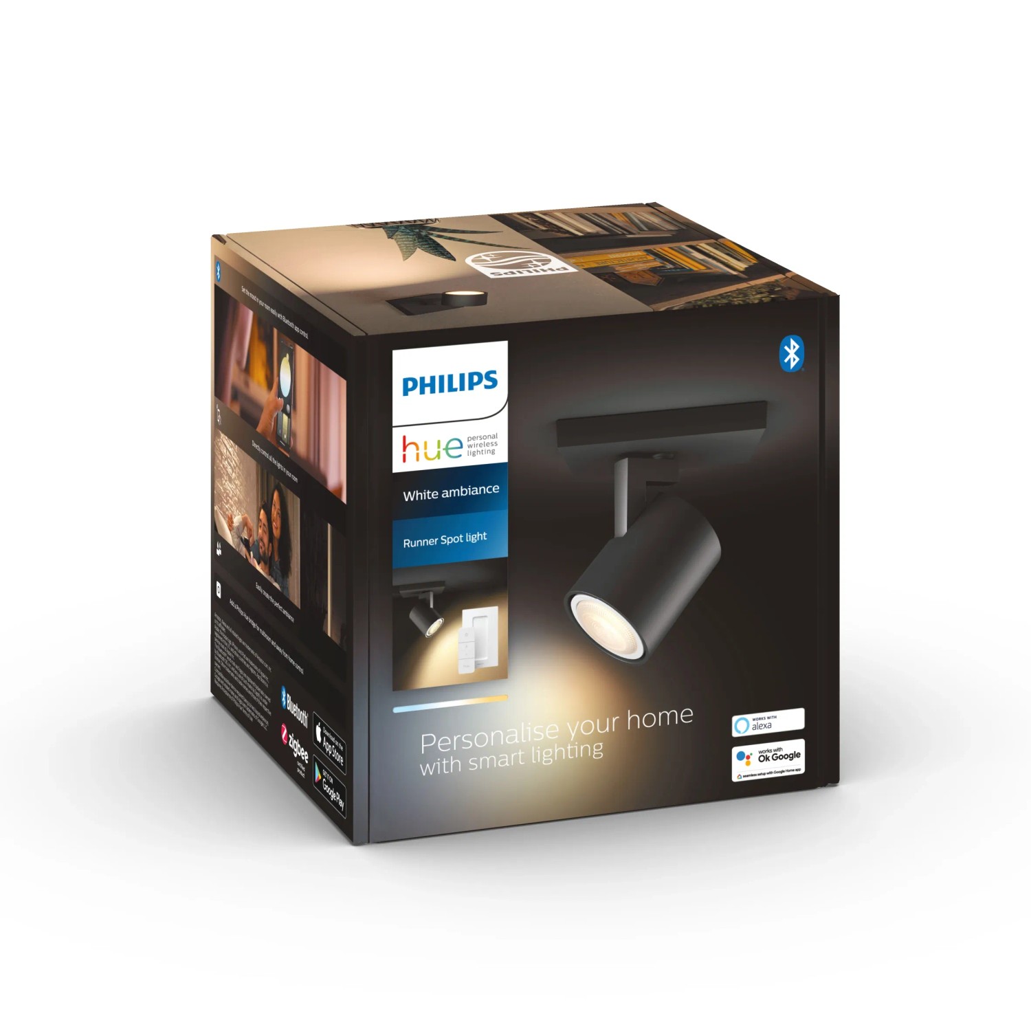 Verpackung des schwarzen Philips Hue LED-Spot Runner, 1-flammig, White Ambiance.