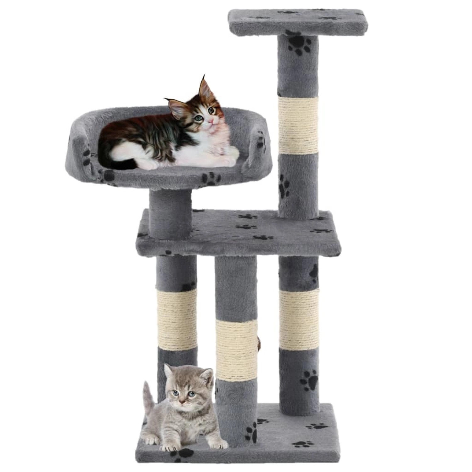 Thumbnail - vidaXL Katzen-Kratzbaum mit Sisal-Säulen 65 cm Pfoten-Aufdruck Grau