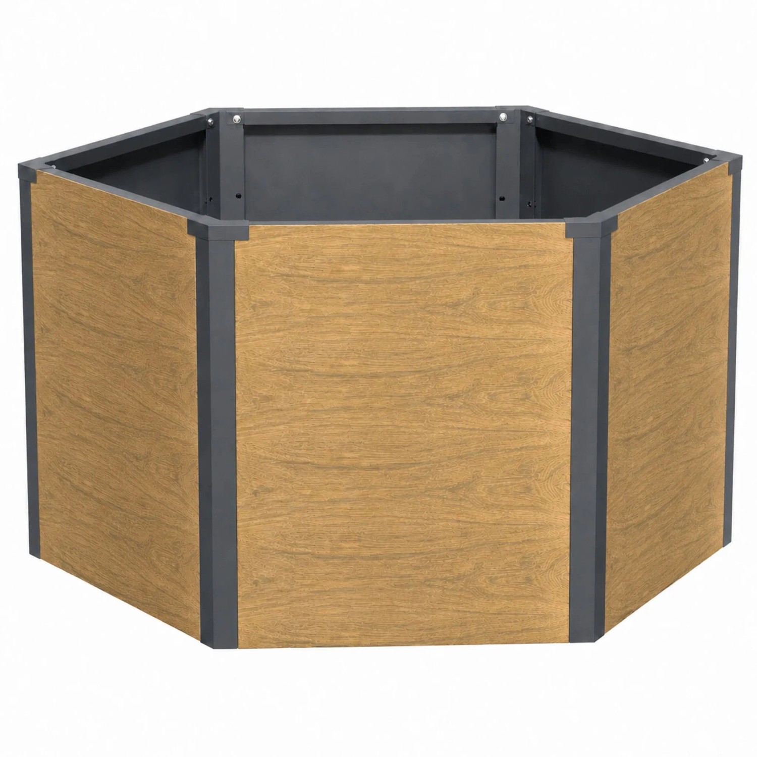 Floordirekt Hochbeet Lilia Sechseckiges Metall-Floordirekt Hochbeet ohne Boden in Holzoptik 100 x 87 x 52 cm