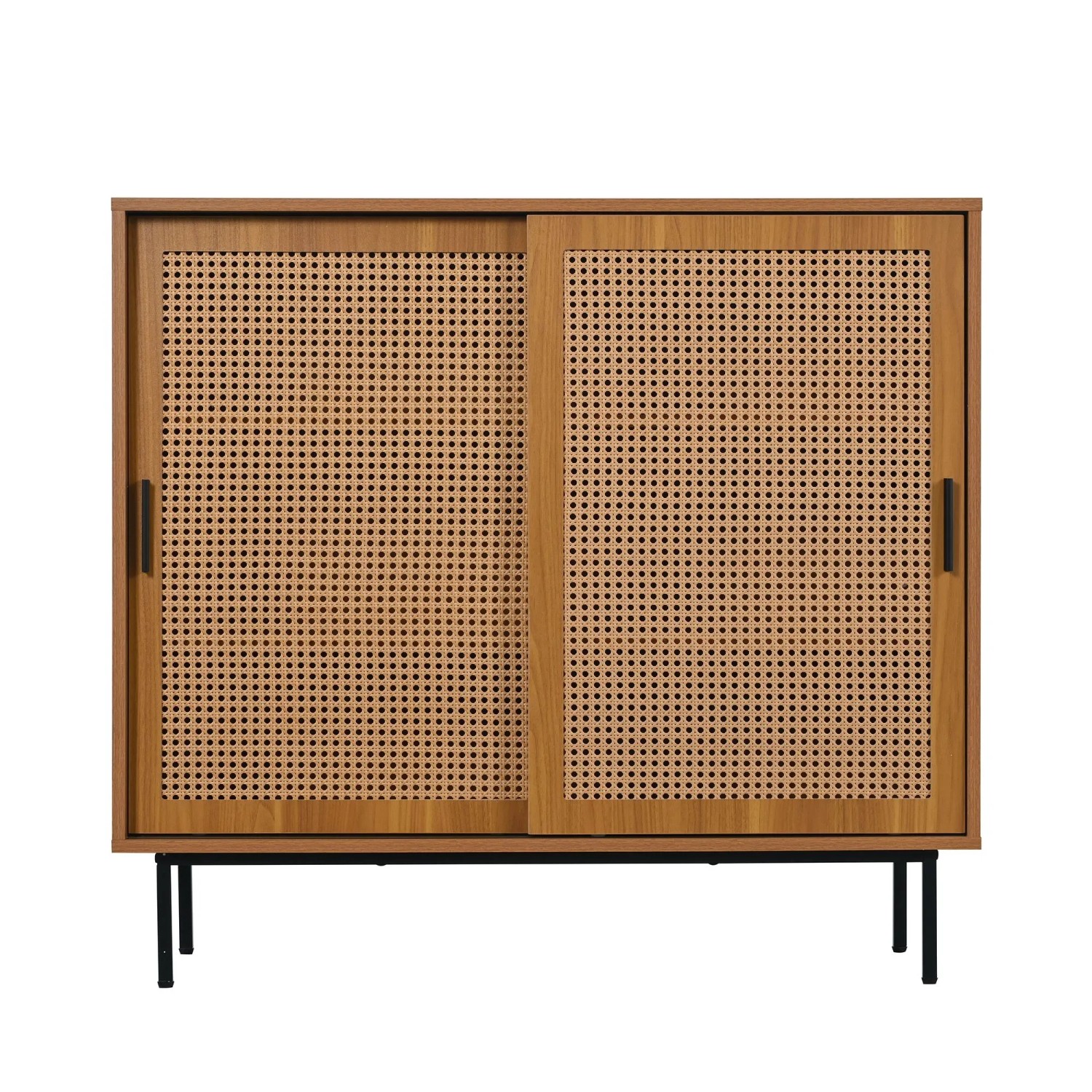 okwish Sideboard mit 2 Schiebetüren Ablage Wohnzimmer 100x90x37cm Braun