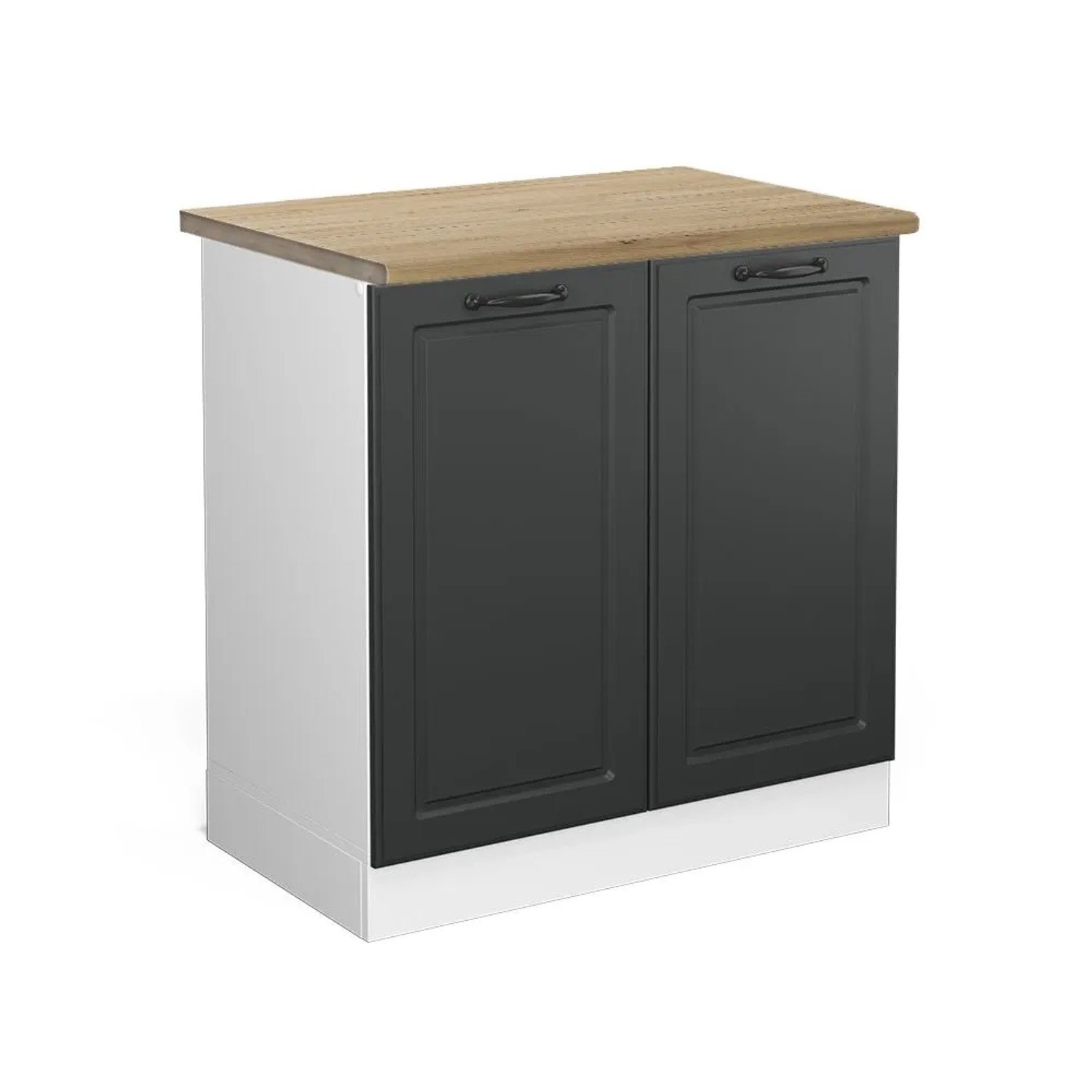Vicco Spülenunterschrank R-Line Anthrazit Landhaus Weiß 80 cm AP Eiche