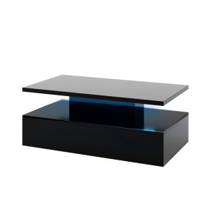 Schwarzer Costway LED Couchtisch Hochglanz mit zwei Ebenen für das Wohnzimmer.