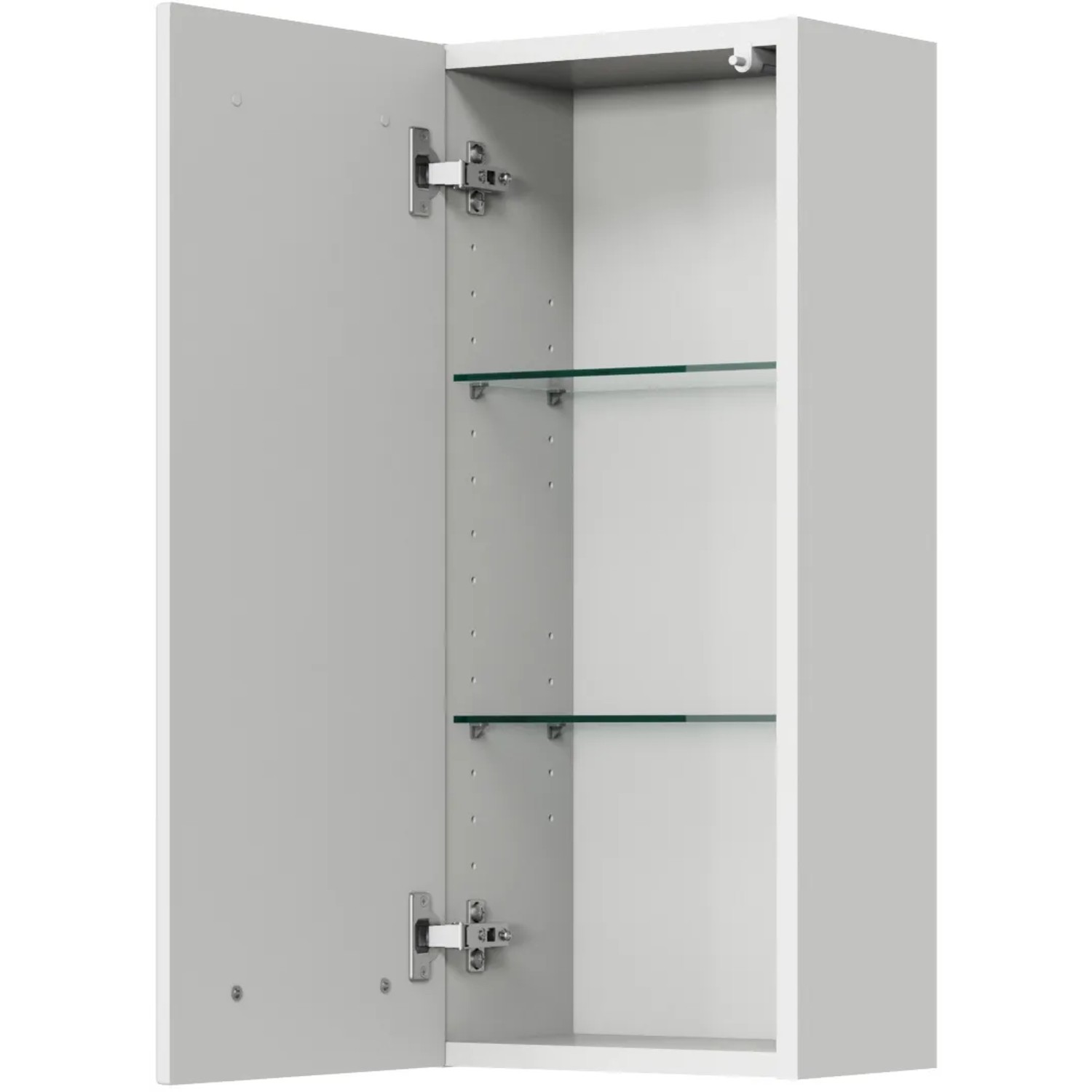 Pelipal Bad-Hängeschrank Trentino, Weiß Hochglanz, 30 cm breit, mit offenen Tür und zwei Glasböden.