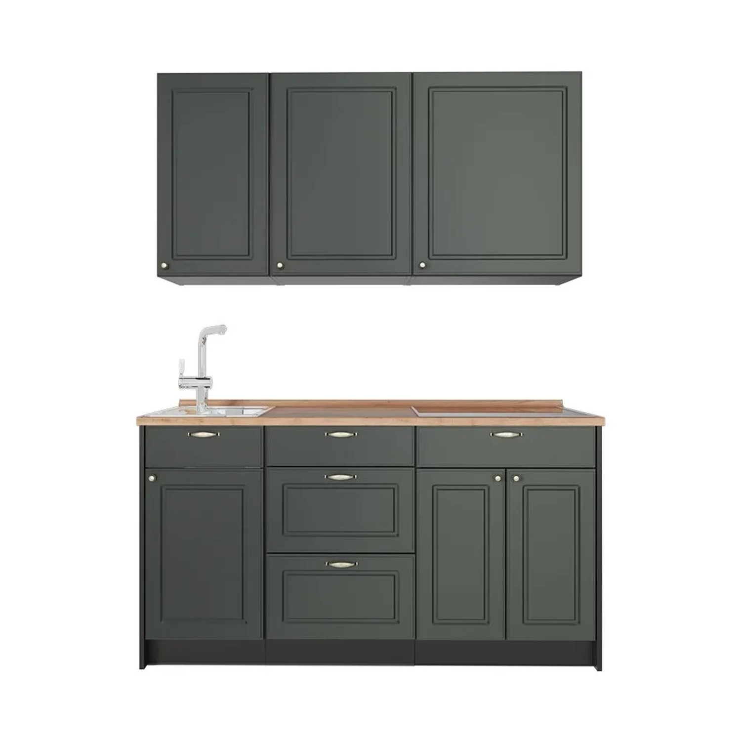 Vicco Singleküche Fame-Line Grün-Gold Landhaus/Anthrazit 150 x 82 AP Eiche Art Nr 64756