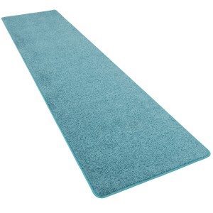 Petrolfarbener Langflor Teppichläufer 100x100 cm, geeignet für Fußbodenheizung.