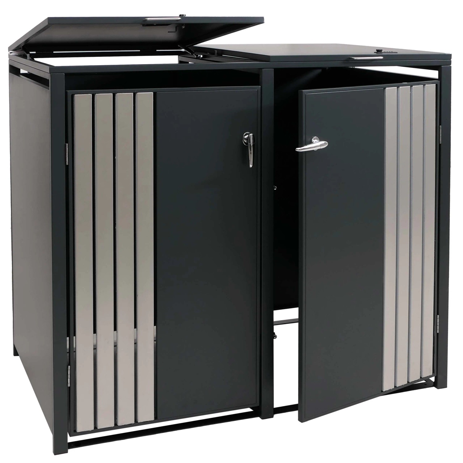 Mcw 2er-Mülltonnenverkleidung O67 Anthrazit Edelstahl 122x132x84cm