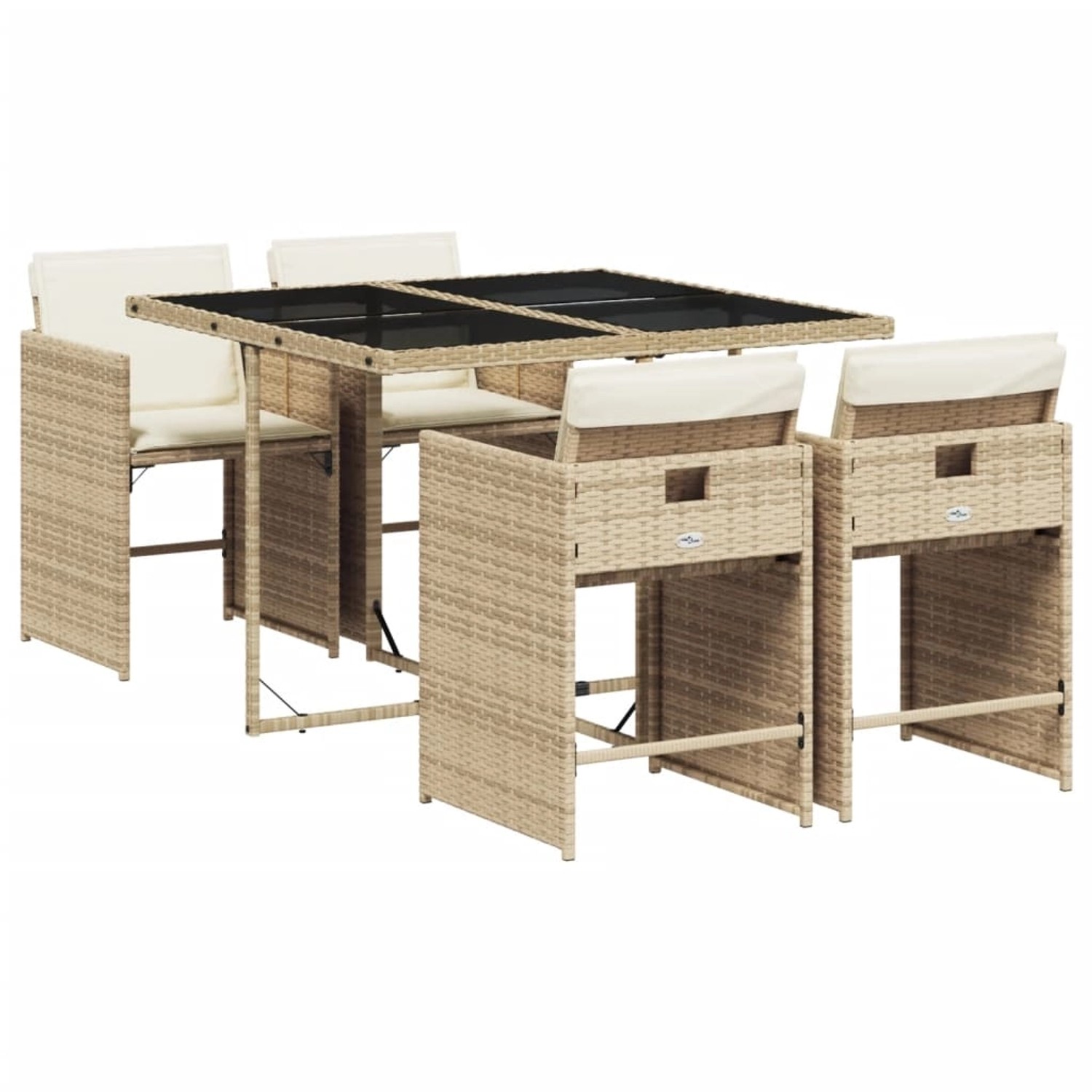 vidaXL 5-tlg Garten-Essgruppe mit Kissen Beige Poly Rattan Modell 63