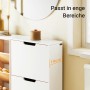 Weißer SoBuy Schuhschrank mit 4 Klappen, 19 cm tief, ideal für schmale Flure. Moderner Schuhkipper für Eingangsbereiche.