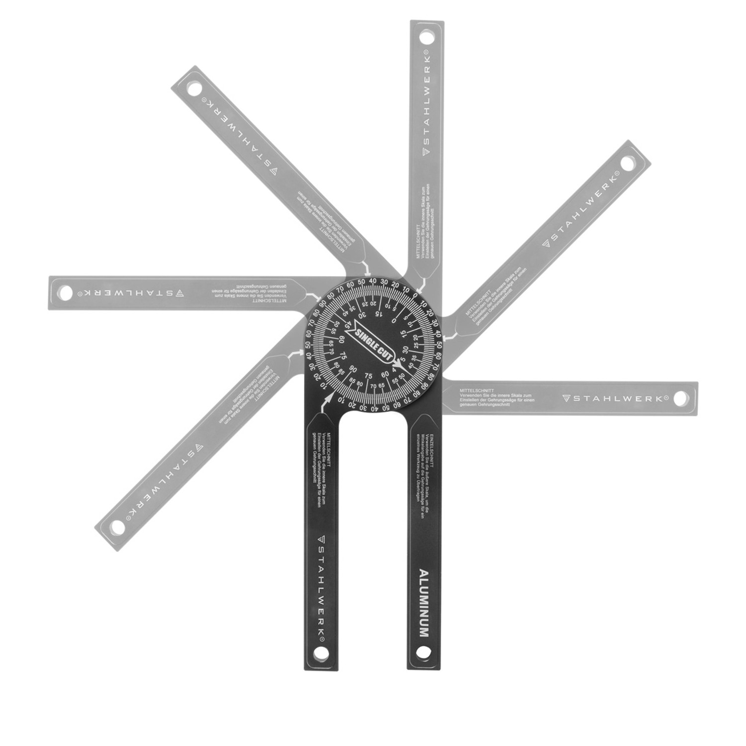 STAHLWERK Winkelmesser: 360° Gehrungswinkelmesser aus Aluminium für präzise Messungen.