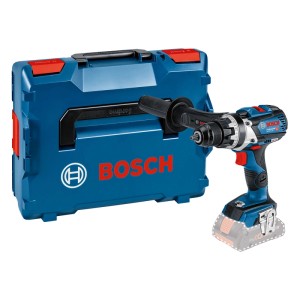 Bosch Professional 18V Akku-Bohrschrauber GSR 18V-110 C mit Seitenhandgriff und blauer L-Boxx.