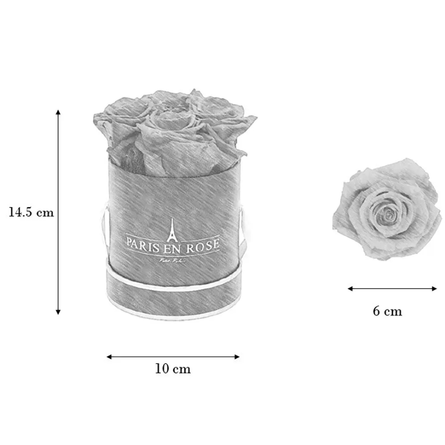 Rosenbox Schwarz-Gold mit 4 rosa Rosen, Durchmesser 10 cm, ewige Rosen als Blumenstrauß.
