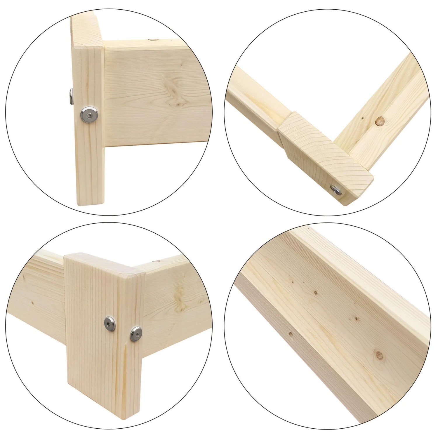Detailansicht Erst-Holz Ehebett, Fichte/Tanne, unbehandelt, bodennah, mit Rollrost.