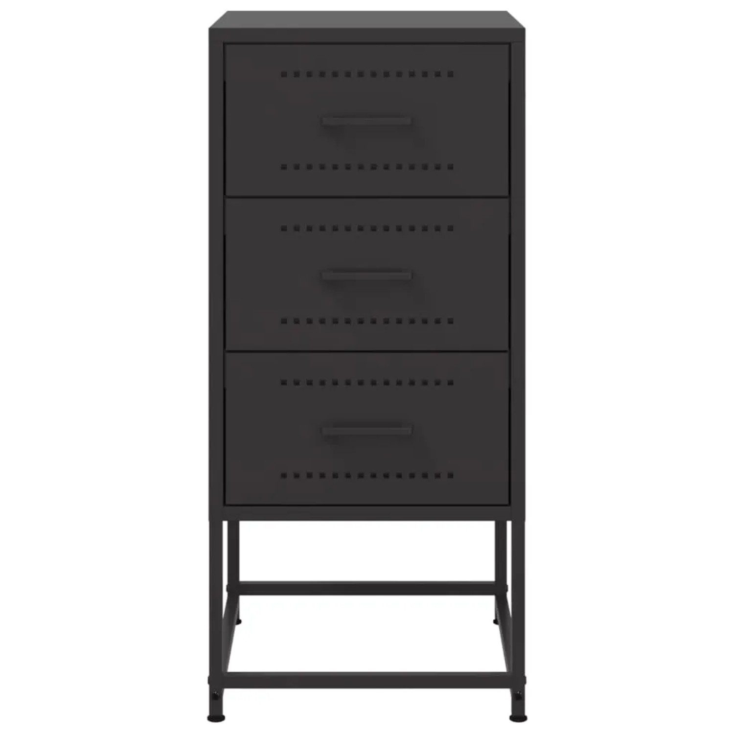 Schwarze vidaXL Nachttische (2 Stk.) aus Stahl, 3 Schubladen, industrielles Design.