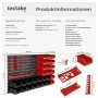 Tectake Kleinteilemagazin mit Wandplatten, roten und schwarzen Stapelboxen und Werkzeughalterungen.