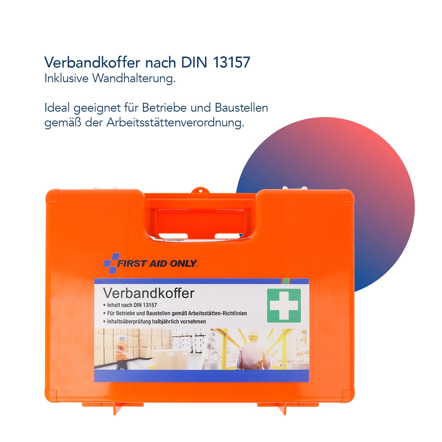 Oranger Erste Hilfe Koffer DIN 13157 mit Wandhalterung von First Aid Only.