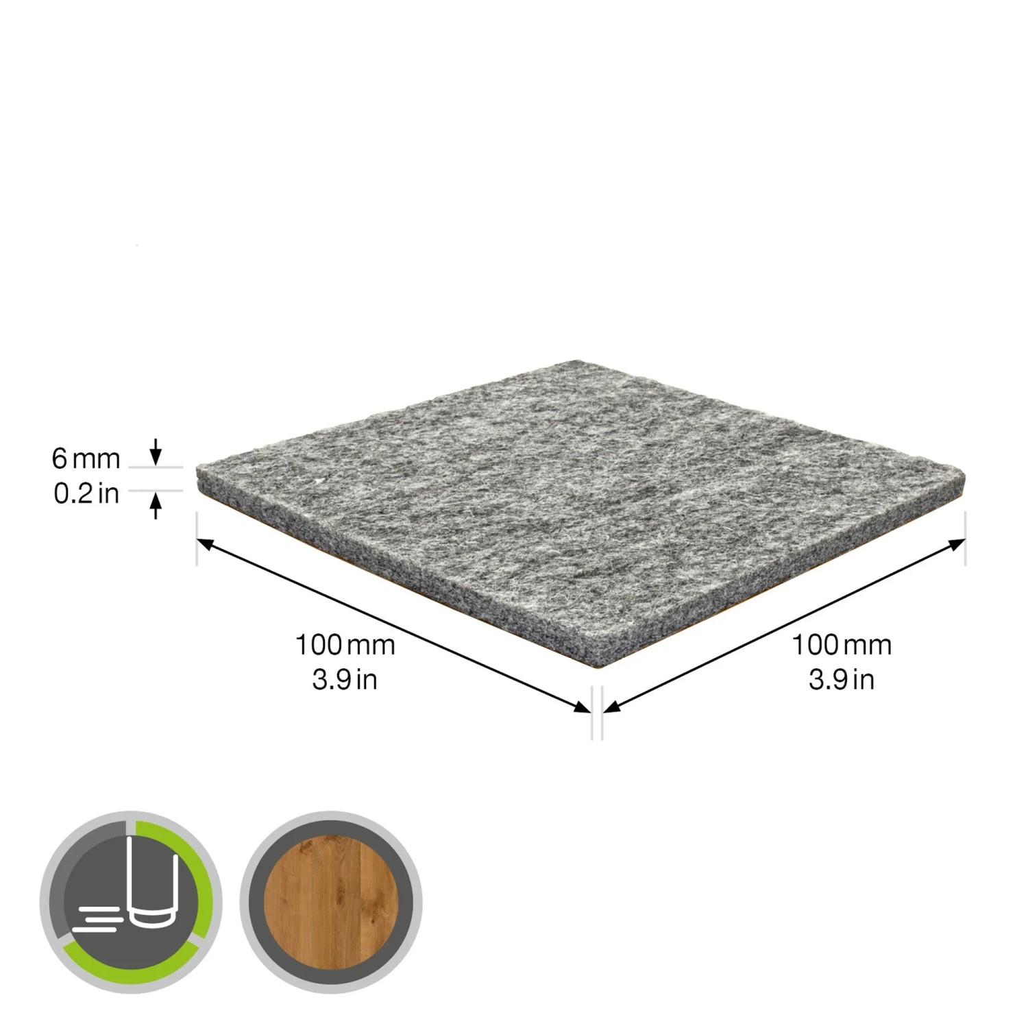 Wagner Filzpad EH1200, grau, 100x100x6mm, für Möbelgleiter & Oberflächenschutz.