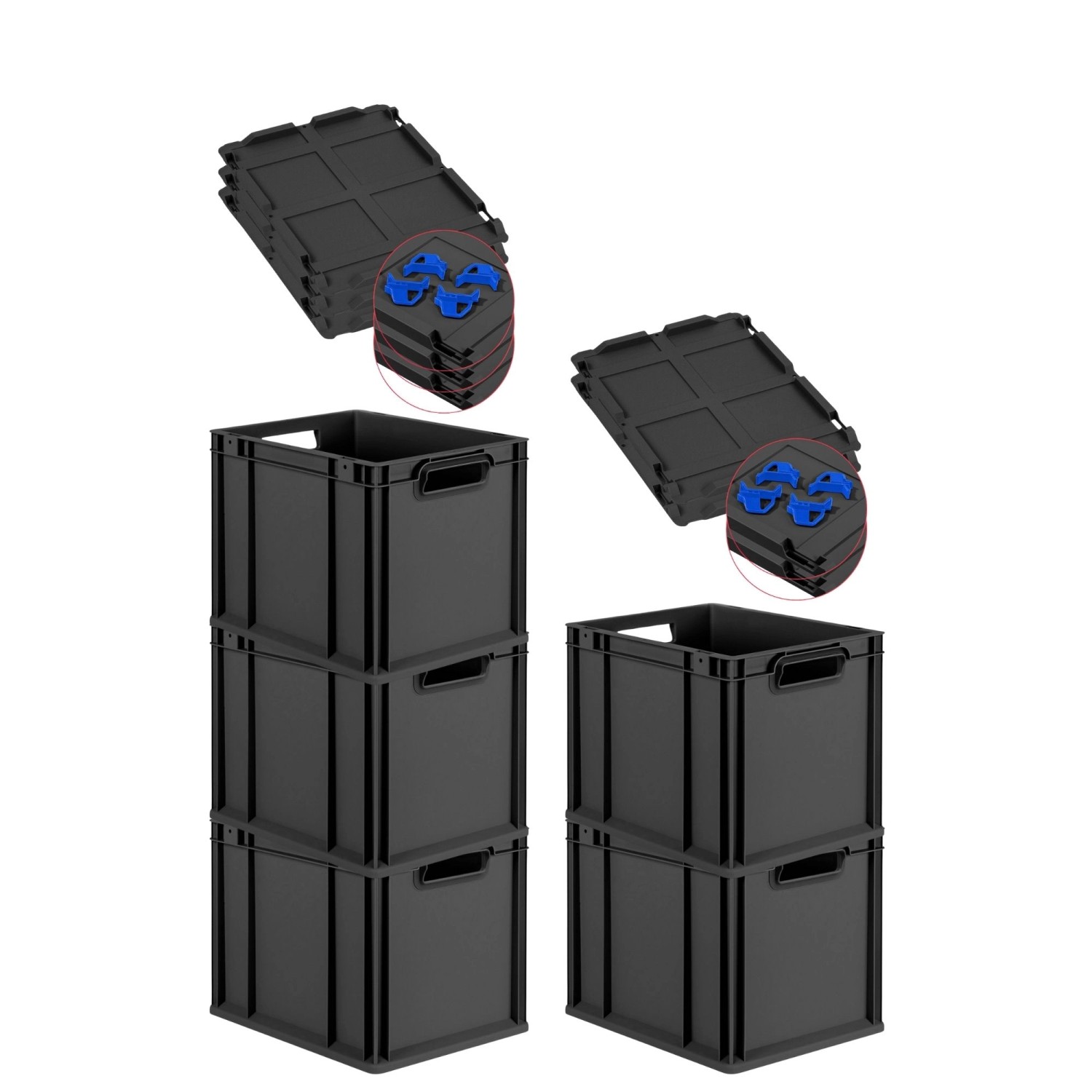 PROREGAL SparSet 5x Eurobox Nextgen Grip Mit Auflagedeckel Und Blauen Versc günstig online kaufen