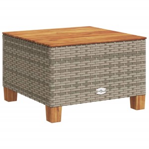 Grauer vidaXL Gartentisch aus Rattan mit Akazienholzplatte, 55x55x36 cm.