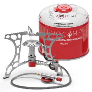 Evocamp Mini-Gaskocher mit 300g Kartusche für Camping und Outdoor.
