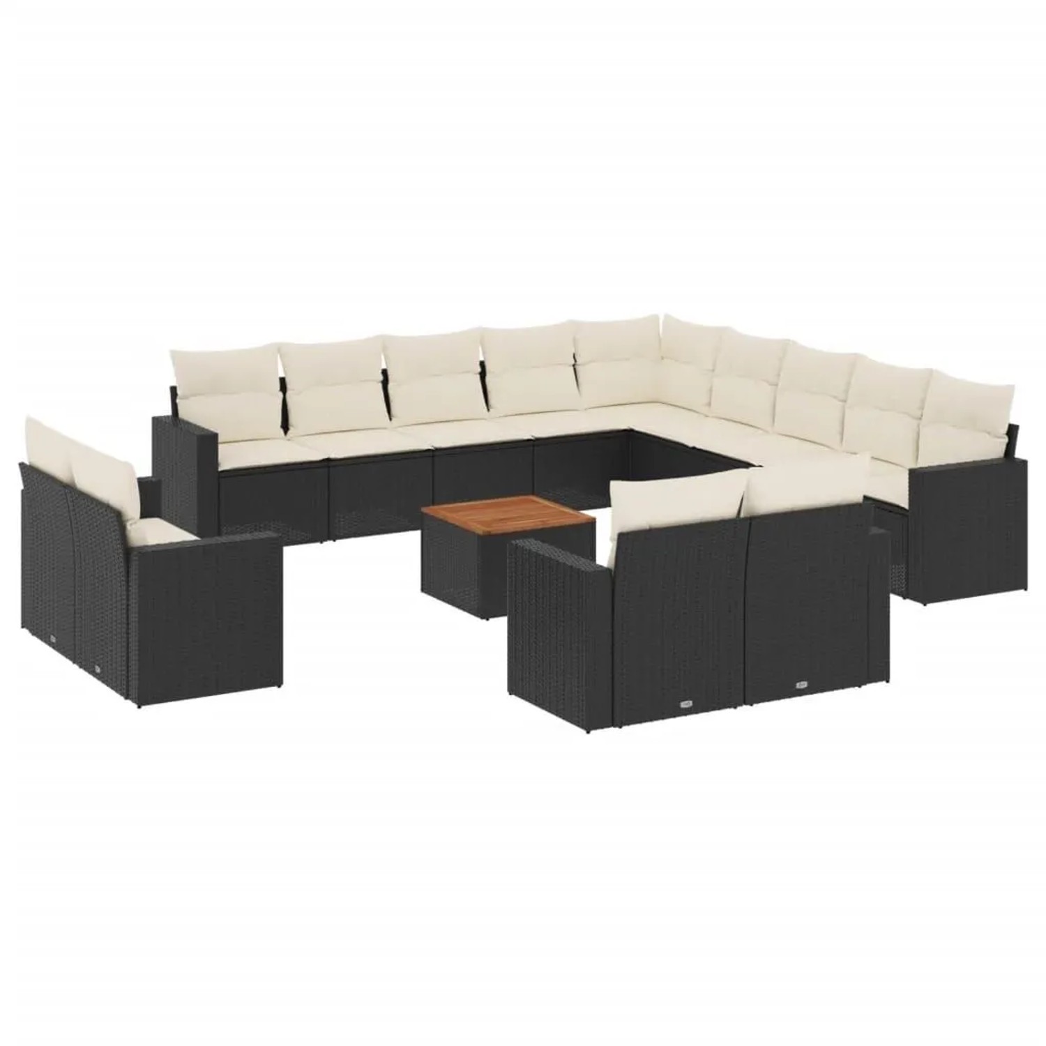 vidaXL 14-Tlg Garten-Sofagarnitur mit Kissen Schwarz Poly Rattan 3224397