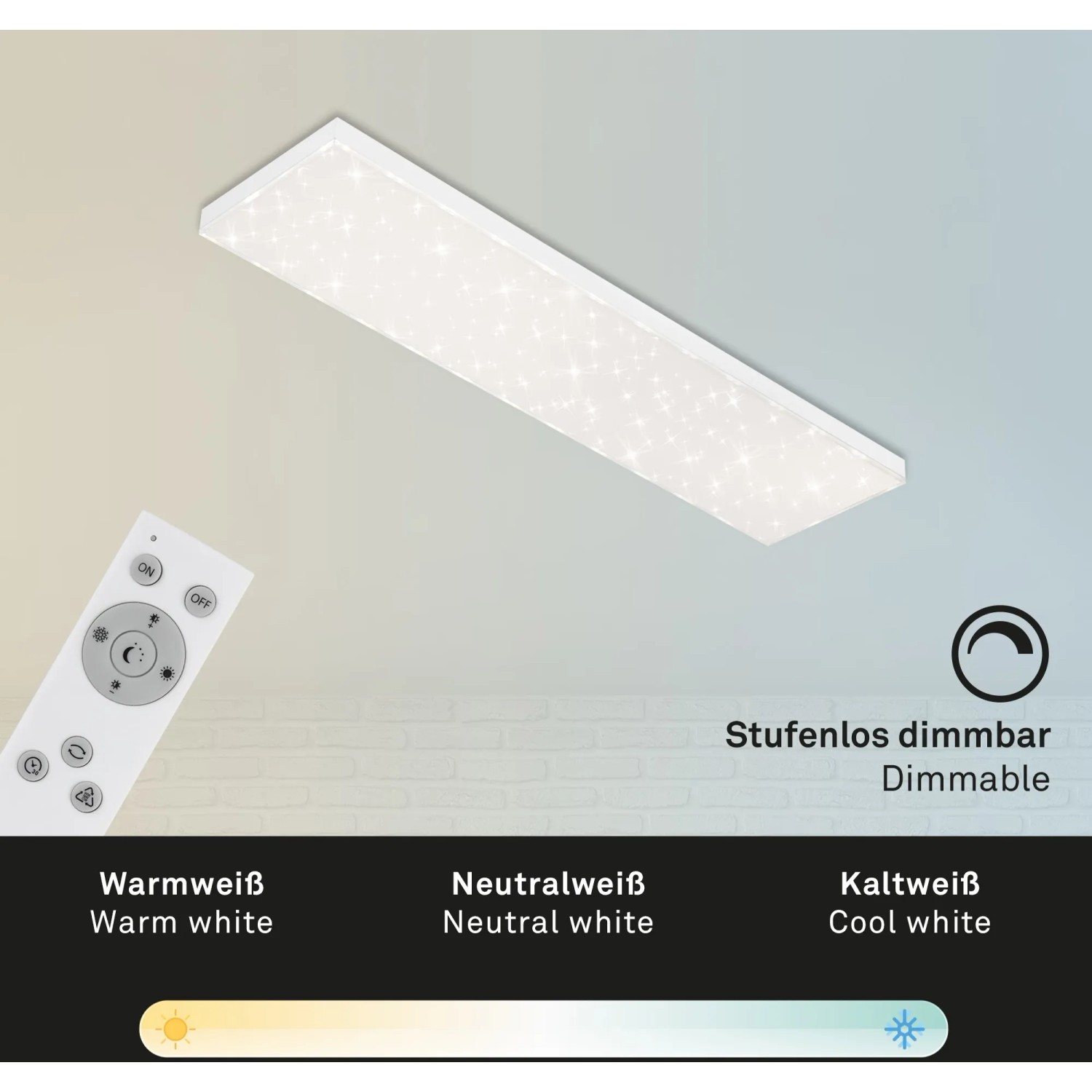 Brilo LED-Panel Frameless, 100x25cm, mit Sternenhimmel-Optik und Fernbedienung.