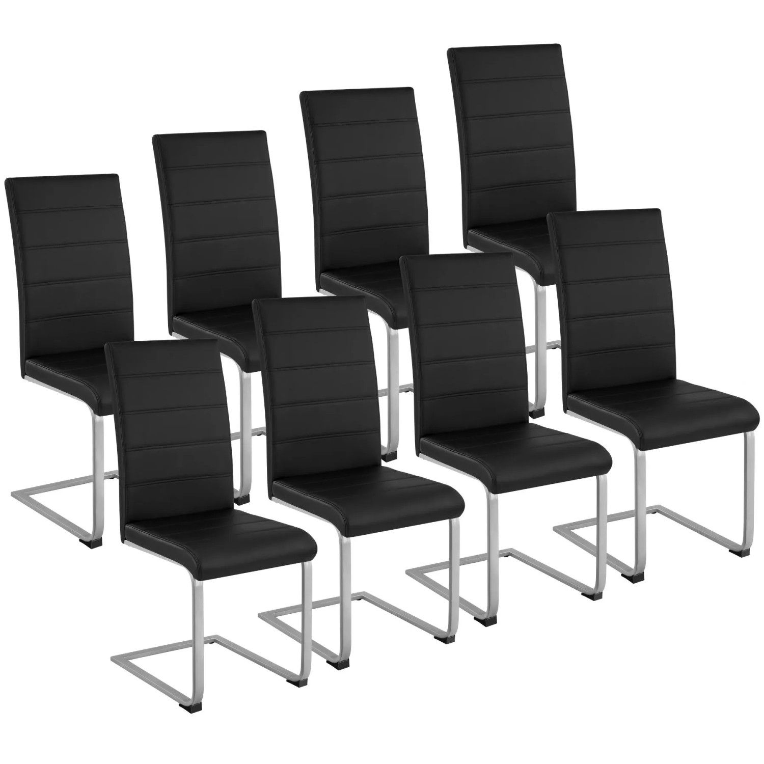 Tectake Set Schwingstuhl Bettina Gepolstert Mit Kunstlederbezug Hohe Rückenlehne 8Er Set 41 x 52 x 99 cm Schwarz