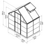 Technische Zeichnung: Palram Canopia Hybrid Gewächshaus 1.3x1.9m, silberner Rahmen, klare Wände, Maße.