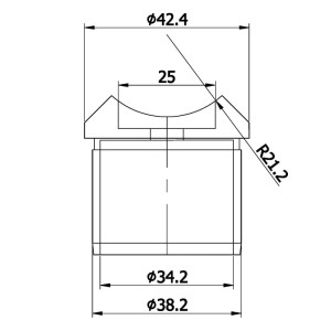 Technische Zeichnung SOTECH Handlaufhalter Edelstahl für Rohr Ø42,4 mm. Maße für Treppen- & Geländerzubehör.
