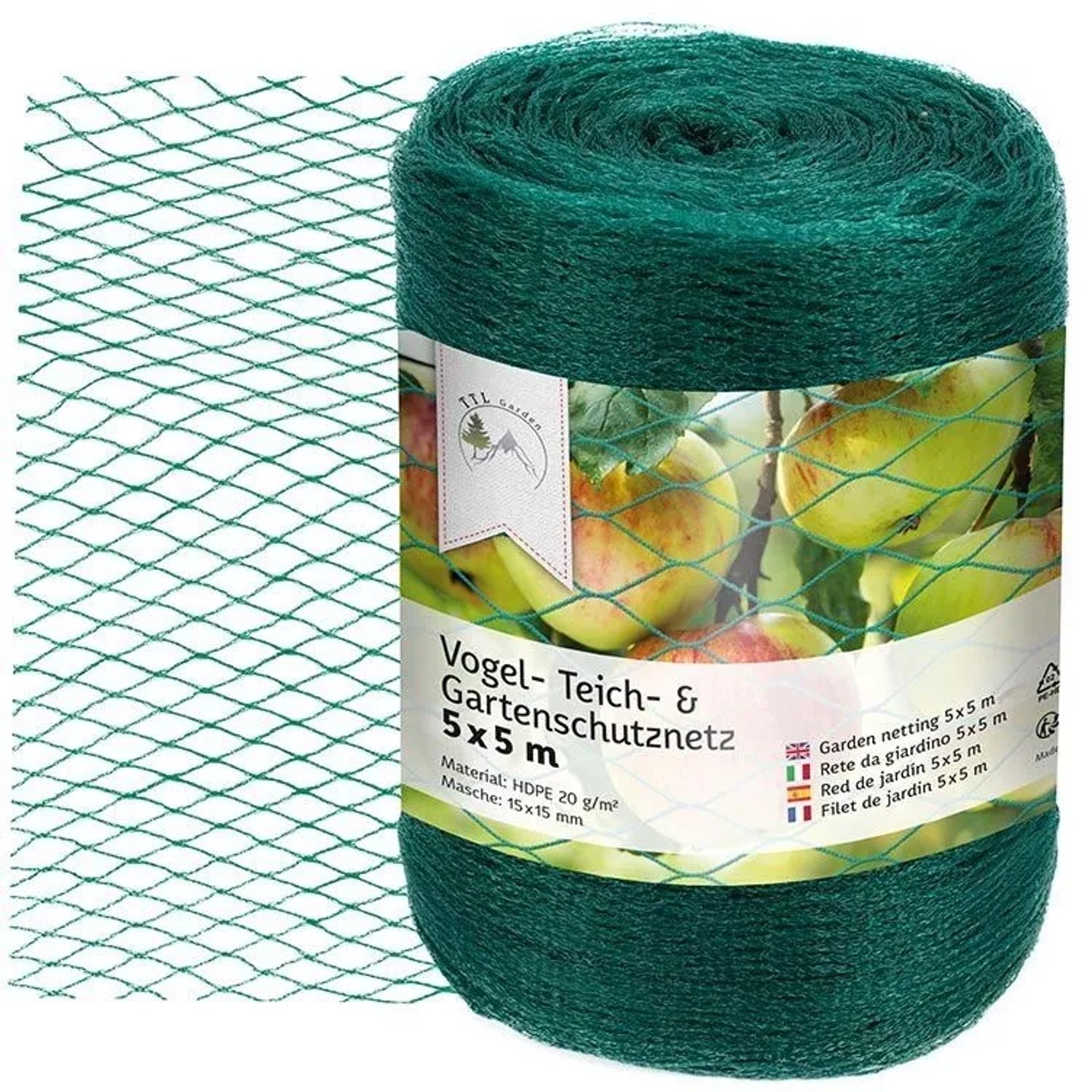 TTL GARDEN Vogel Teich Gartenschutznetz 5x5m Masche 15x15mm Vogelschutznetz Teichnetz Laubnetz Pflanzenschutznetz