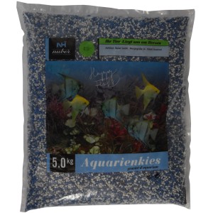 Nuber Aquarienkies, blau-weiß, 2-3mm, 5kg Sack, Zierkies für Aquarien.