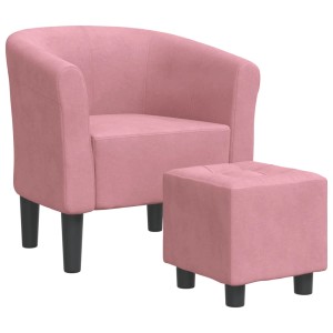 Rosa Samt Clubsessel mit Hocker, modernes Design für Wohnzimmer und Büro.
