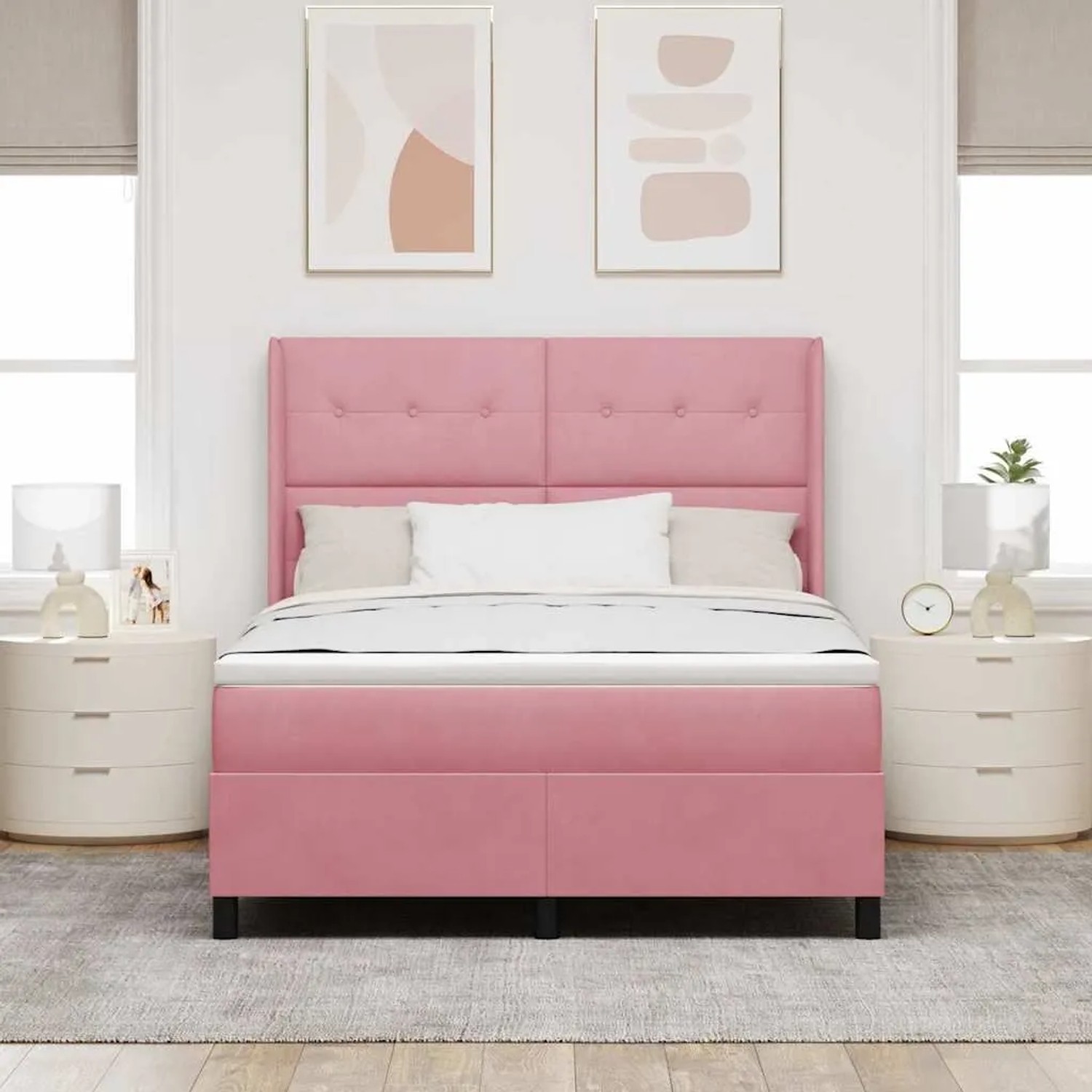 vidaXL Boxspringbett mit LED-Lichtleisten Rosa 140 x 200 cm Samt 3343873_4