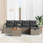 Graues 6-tlg. vidaXL Garten-Sofa-Set aus Poly Rattan mit Kissen und Stauraum.