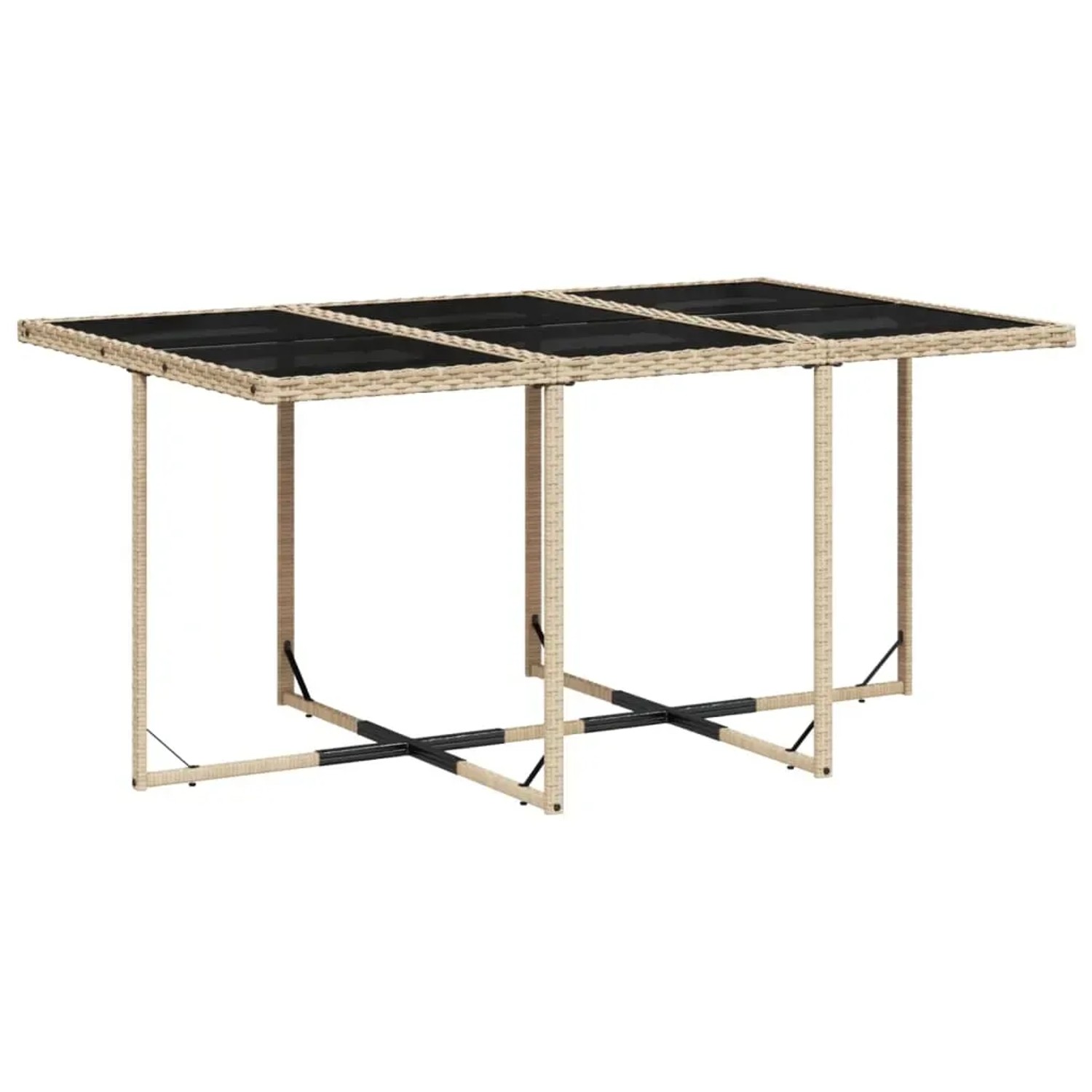 vidaXL Garten-Esstisch: Beige Poly Rattan Tisch mit Glasplatte, Teil der 11-tlg. Essgruppe.