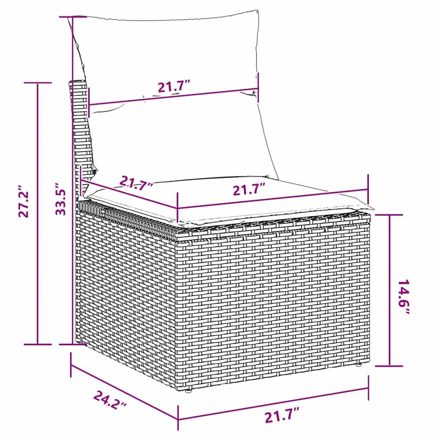 vidaXL Gartenmöbel Sofa-Set, 5-teilig, schwarz, Poly Rattan. Detailaufnahme mit Maßen.