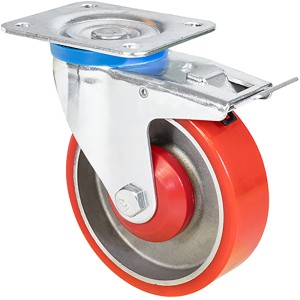 Wagner Schwerlast Lenkrolle mit Feststellbremse, Rad rot, Tragkraft 300 kg.